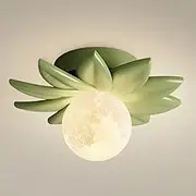 CJLWSLCO Modern Hallway Green Ceiling Light Fixture Creative Moon Design White Lampshade Ceiling Lamp Scandinavian minimalist style Flower Semi Flush Mount Chandelier Close to Ceiling Light for Entryw