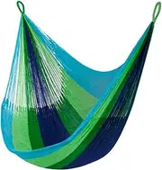 Yellow Leaf Hammocks Handwoven Hanging Chair by - Fits 1 Person, 330lb Max - Kick Back for Full-Body Recline - Weathersafe, Ultra Soft, Hang Anywhere - Color: Blue - Green