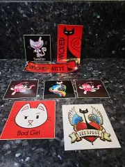 Lot of 8 Assorted Cat wicked kitty Twisted bad girl red tango rainbow Stickers