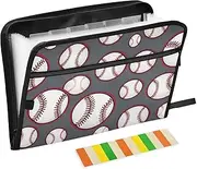 Cartoon White Baseball Expandable Folder 13 Pockets A4 Letter Size Hanging File Folder with Zipper Closure Expandable Folder with Dividers for Home Office Travel