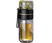 Double Wall Glass Tea Infuser Bottle Tea Tumbler With Infuser Portable Tea Bottle For Loose Tea Travel Tea Mug With Strainer Dual-use Tea Cup - Black