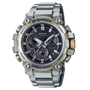 【CASIO 卡西歐】G-SHOCK MT-G 碳纖維核心 太陽能藍芽電波手錶 銀X金 MTG-B3000D-1A9_50.9mm