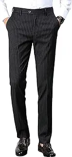 [Maiyifu-GJ] Men's Formal Striped Dress Pants Fashion Slim Fit Stretch Skinny Suit Pant Casual Business Flat Front Trousers