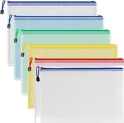 DACUAN A4 Zipper File Bags, 6PCS Waterproof Plastic Mesh Zipper Pouch Document Bag, Zip Plastic Wallets, Zip Document Bags, Waterproof Lock Mesh Zipper Pouches for School Office Travel Home Storage