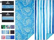 2 Pack Lightweight Thin Beach Towel Oversized Big Extra Large Microfiber Sand Free Towels for Adult Quick Dry Travel Camping Beach Accessories Vacation Essential Gift Blue Shell Stripe 180 * 80CM