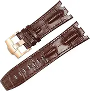 FULNES Genuine Leather Watch Strap for AP 15703 Royal Oak Offshore Series 28mm Crocodile Watchbands (Color : Brown-Rosegold, Size : 28mm)