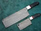 Custom Hand Made Damascus Steel Kitchen Cleaver Knife Set , Butcher Knife Set
