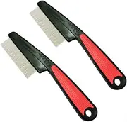 Flea Comb for Dogs Cats Pack of 2 Professional Dog Cat Lice Comb Dust Comb Flea Comb Coarse & Fine Teeth Stainless Steel Lice Flea Comb