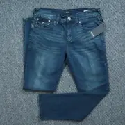 True Religion Jeans Mens 33x33 Blue Geno Relaxed Slim Dark Wash Flap Big T NWT
