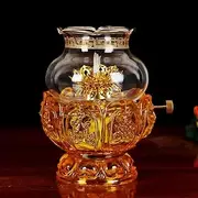 Classic Oil Lamp Buddha Head Oil Lamp Crystal Glass Lotus Kerosene Lamp for Tabletop Decoration and Emergency Lighting Hurricane Lamp Portable