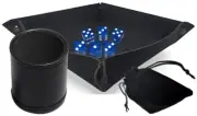 Set (6) 16mm Transparent Blue Dice w/Pouch + Dice Rolling Tray + Dice Cup Bundle