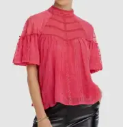 NEW $184 Aqua Women's Pink Floral Flutter Short-Sleeve Top Blouse T-Shirt Size S