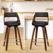 ALFORDSON Bar Stools 2X Swivel Kitchen Stool 65cm Seat Height Wooden Counter Stool with Footrest and Adjustable Leg Levelers Leather Leather Dining Chairs for Home Bar Dining Room (Eden Black)