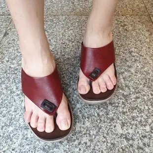 MIT台灣製 楔型涼鞋拖鞋 手工真皮夾腳拖鞋 夾趾涼鞋- 721紅