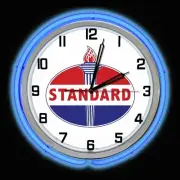 19" Standard Oil Gas Vintage Logo Sign Blue Double Neon Clock Man Cave Garage