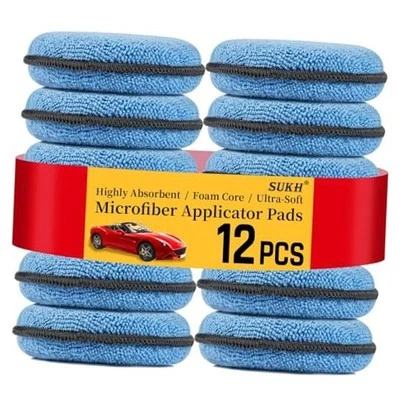 12 Pack Microfiber Foam Car Wax Applicator Pad - Foam Applicator Pads Blue