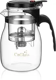 CNGLASS Glass Teapot with Removable Infuser,750ml Clear Tea Kettle with One Button Press to Filter The Tea Soup,Loose Leaf and Blooming Tea Maker……