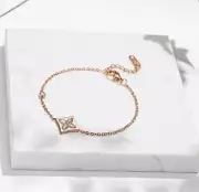 Women Rose Gold Titanium Flower Clover Rhombus Shell Ankle Bracelet Foot Anklet