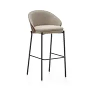 Eamy light brown stool in an ash wood veneer with a wenge finish and black metal, 77 cm