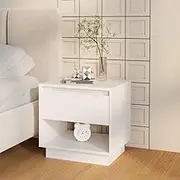 White Bedside Cabinet: Wood Nightstand with Drawer, Tables, Furniture for Living Room, Bedroom Night Storage - 45x34x44 cm