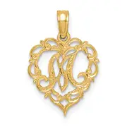 14K Yellow Gold 14Ky Heart Script Letter M Initial Charm