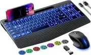 Wireless Keyboard and Mouse, Ergonomic Mouse - RGB Backlit, black