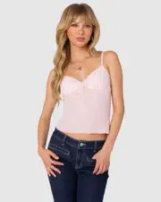 EDIKTED Womens Angelina Sheer Lace Tank Top PINK