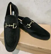 NEW Steve Madden Mens 8.5 Loafers Coine Black Velvet Gold Bit SlipOn Shoes Madly