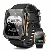 Smart Watch for Men Bluetooth Call,IP68 Waterproof Outdoor Tactical Rugged Smartwatch,1.83In HD Fitness Tracker Watch with Heart Rate Sleep Monitor for iOS Android Phone (Orange)