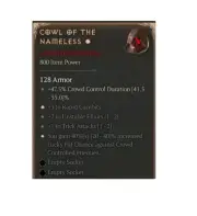 Diablo 4 S8 Cowl Of The Nameless 1GA 40% Unique Item Rogue Helm Gear Equipment