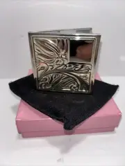 Vintage Art Deco Vanity Mirror For Purse. 2.5” Sq. Chrome Metal. Double Mirror.