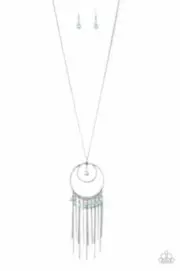 PAPARAZZI Out of Bounds Blue NECKLACE EARRINGS SET Pearly Bead Long Fringe Chain