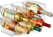 Set of 6 Wine and Bottle Storage Holder Rack, Stackable Plastic Wine Rack Organizer for Pantry, Kitchen, Fridge, Ideal Storage for Wine, Soda, Pop and Beer, Clear