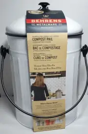Behrens Kitchen Countertop Compost Bin Pail with Lid White 1.5-Gallon Steel NEW
