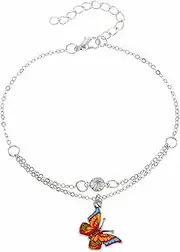 [LAXTO] Bracelets,Bracelet Jewellery,Anklet String Charm,Stone Bracelet Personalized Colorful Oil Drop Butterfly Pendant Anklet Hawaiian Beach Style Alloy Anklet Adjustable Size of The Rings Illustrated (Co