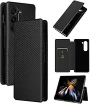 Flip Cover Type Carbon Fibre Phone Cover Compatible with Samsung Galaxy Z Fold5 Fold 5 SM-F946B Phone Case Anti-Fall Simplicity Folding Bracket Phone Shell (Black,Samsung Z Fold5)