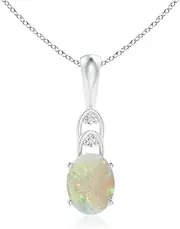 [Angara] Natural Oval Opal Solitaire Pendant Necklace with Diamonds in Sterling Silver/10ct/14ct Solid Gold for Women | October Birthstone Jewellery for Her