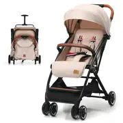 Babyjoy Portable Baby Stroller Adjustable Infant Pushchair Folding Metal Frame Pram w/Reclining Seat & Footrest Beige