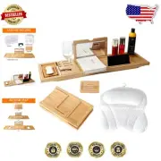 Collapsible Bamboo Bath Tray with Mirror & Ergonomic Bath Pillow for Relaxation