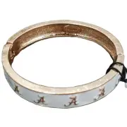 Vintage Alabama Or Arkansas Red A White Band Gold Tone Hinge Bangle Bracelet NEW