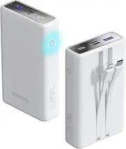 ROMOSS Touch Button 10000mAh Power Bank with Built in Cables, Fast Charge 22.5W Portable Charger, Compact Battery Pack Compatible for iPhone 16/15/14, Galaxy, LG, Huawei, Digital Camera and More