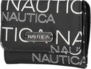 [Nautica] Rower’s End Small Wallet for Women, RFID Blocking Slim Credit Card Holder with Zipper Coin Pocket, Bifold Compact Womens Wallet with ID Window, Wave Dreamer Black/Chalk