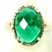 Rich Ladies Green Quartz & Cubic Zirconia Sterling Silver Ring Size 7.5 New $345