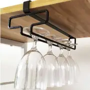 Kitchen Wine Glass Hanger Holder Under Cabinet Shelf Stemware Storage Rack Black