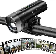 LICAEVEY USB Rechargeable Bike Light with Camera Recorder, 1080P HD 5MP Camera Front Lights, IP5 Life Water Proof Bike Headlight Video Recorder for Day & Night Riding