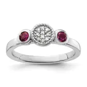 Sterling Silver Stackable Expressions Dbl Round Rhod. Garnet u0026 Dia. Ring