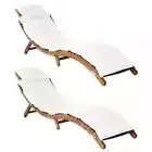 2x Sun Loungers with Cushions Cream White Solid Wood Acacia Sun Bed vidaXL