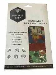 Honeybee Beeswax Wraps for Food - Organic Bees Wax Wrap Reusable Set - Food Wrap