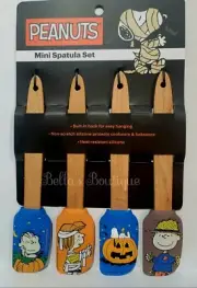 4 PACK PEANUTS HOLIDAY SNOOPY AND THE GANG HALLOWEEN SILICONE MINI SPATULAS SET.