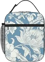Insulated Lunch Bag Lunch Box for Women Men Flowers on Blue Background Lunchbox Lunch Tote Bag for Work Picnic